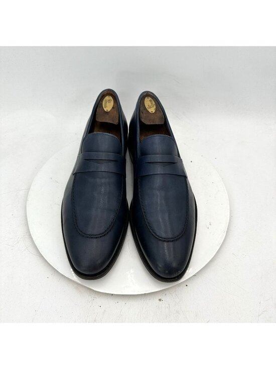 Corneliani Men Size 10 Blue Leather Pull On Penny Loafer Dress Shoes main image 4